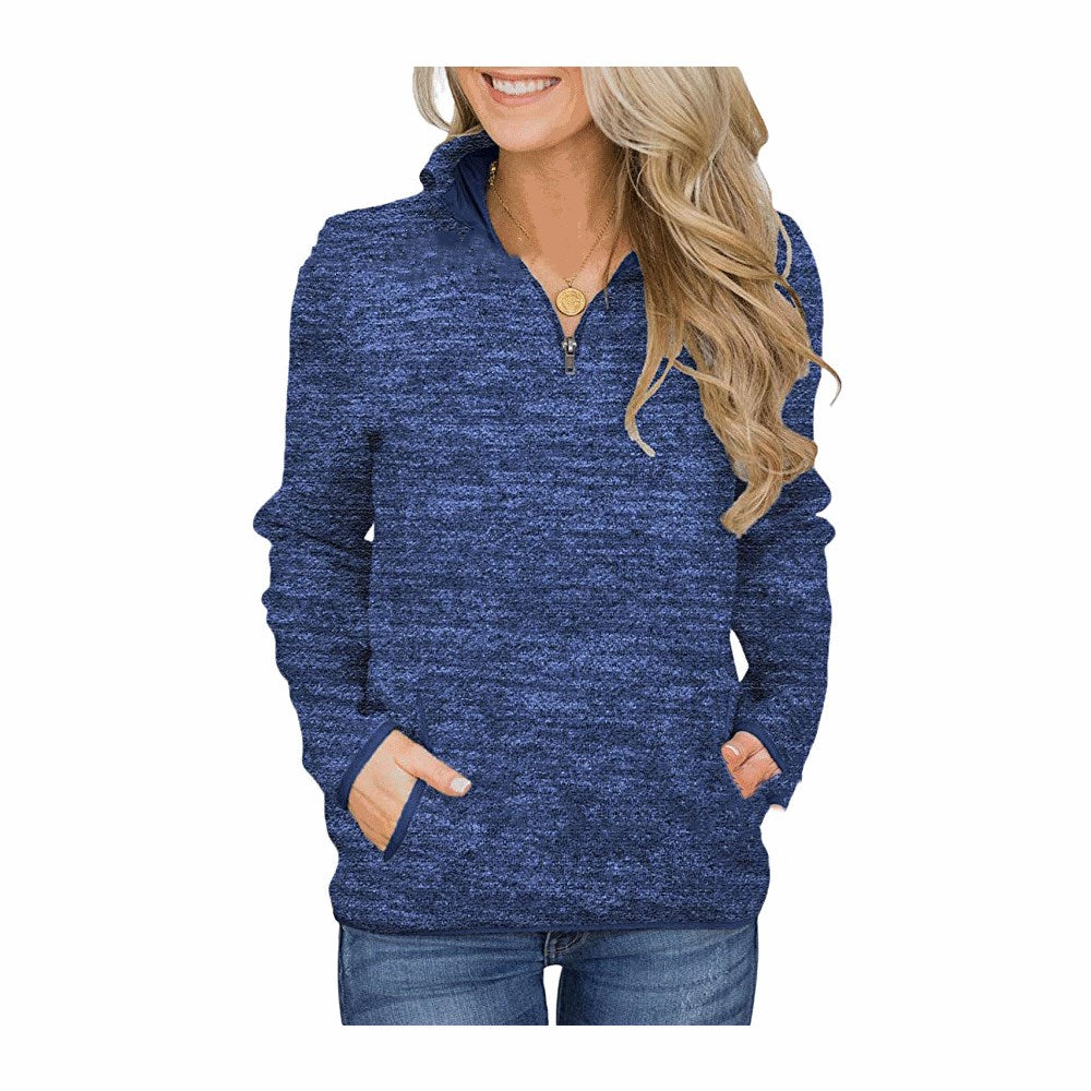 Women's long-sleeved stand-collar zipper sweater