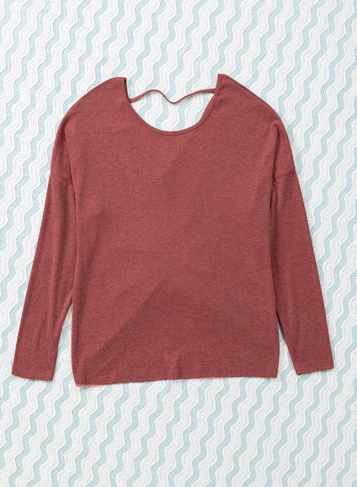 Hollow-out Ruched Back Long Sleeve Top