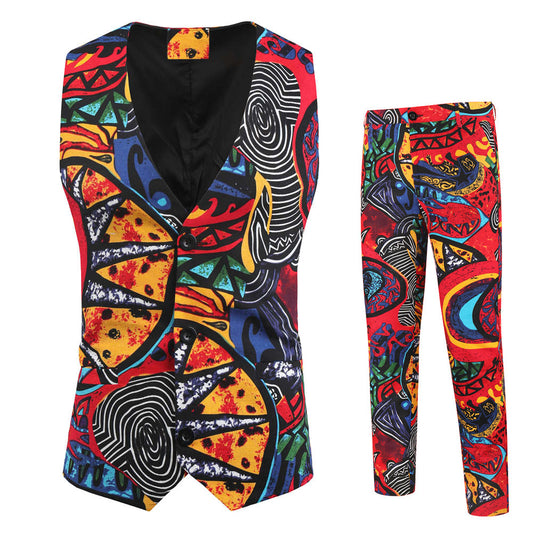 Ethnic style printed vest suit