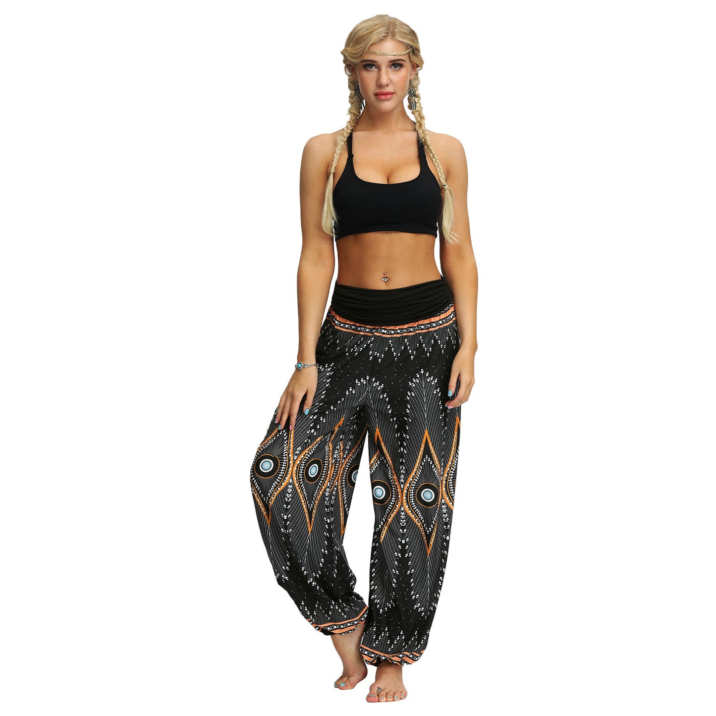 Printed feather yoga pants