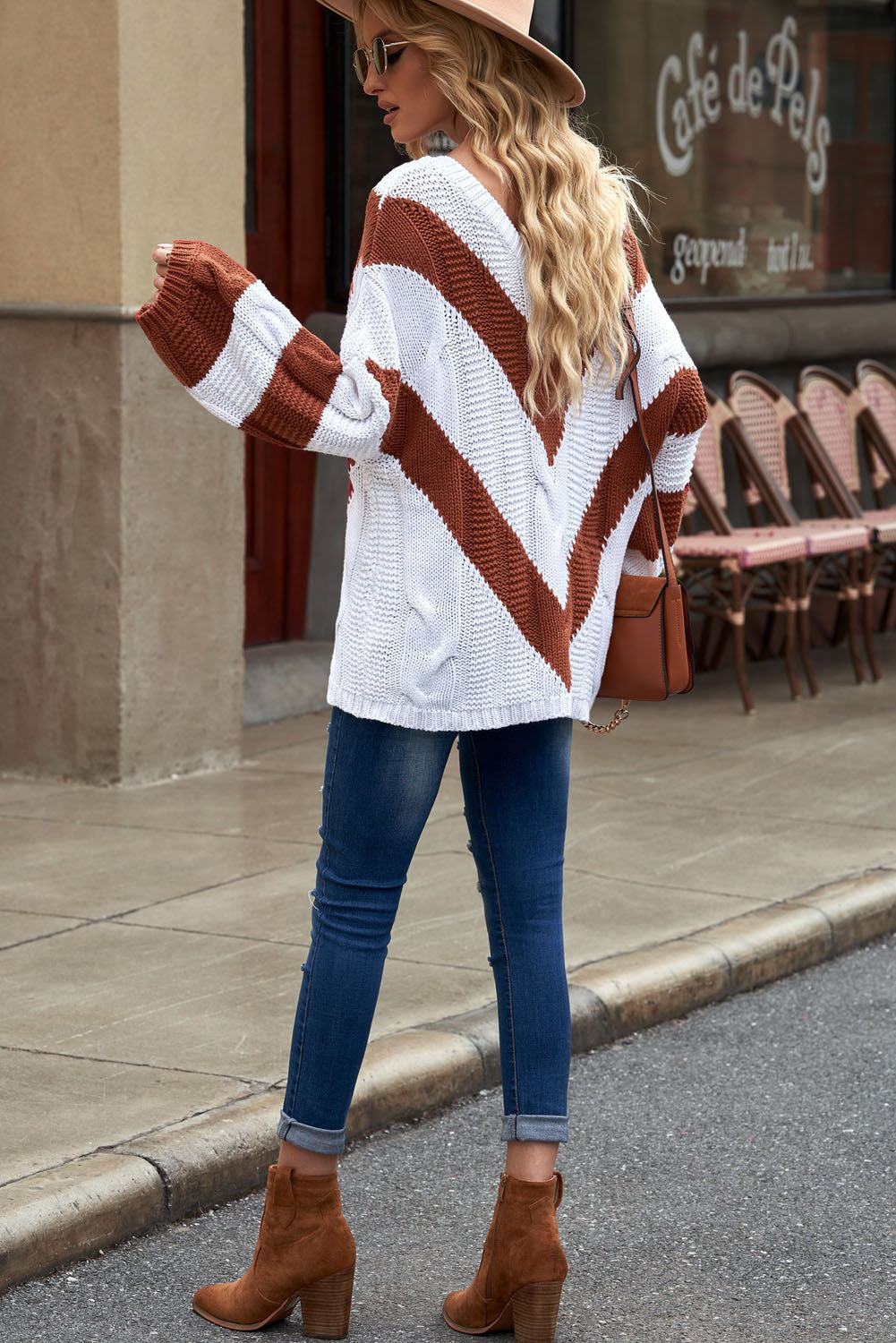 Color Block Drop Shoulder Oversize Sweater