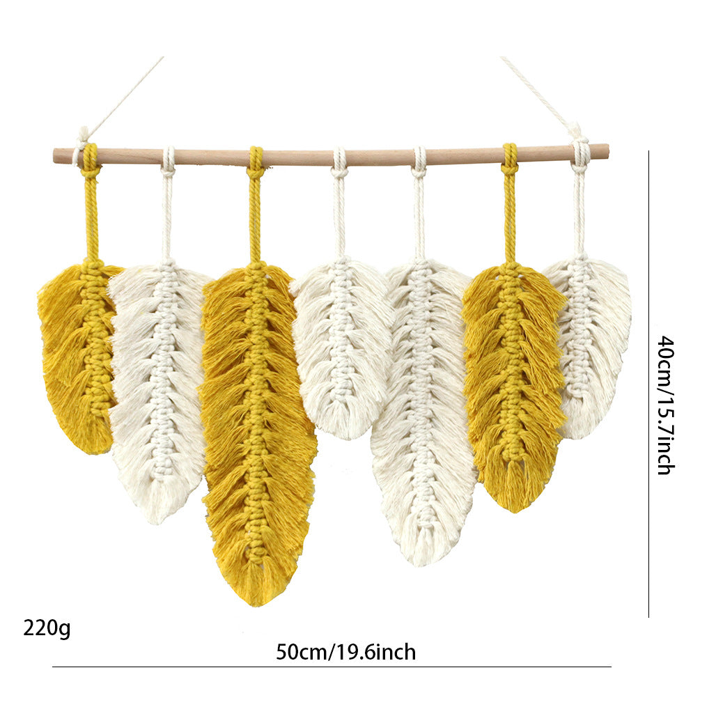 Nordic Style Hand-Woven Feather Leaf Pendant