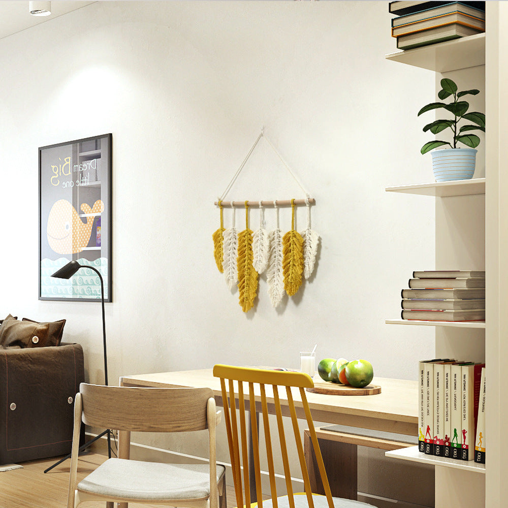 Nordic Style Hand-Woven Feather Leaf Pendant