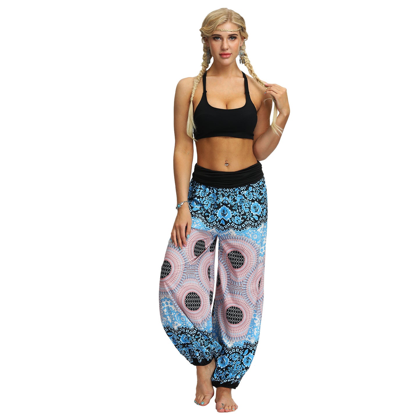 Printed feather yoga pants
