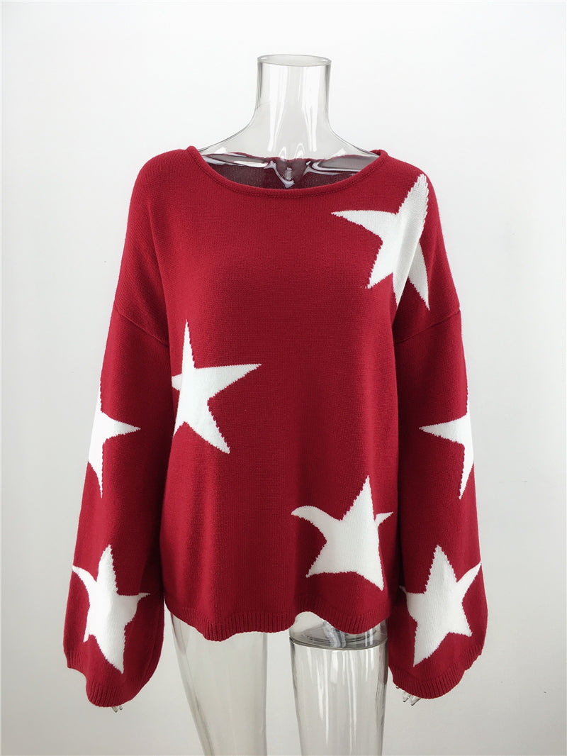 Fall Winter Plus Size Five-pointed Star Sweater Fashion Geometric Pullover Loose OL Commuter Sweater Women