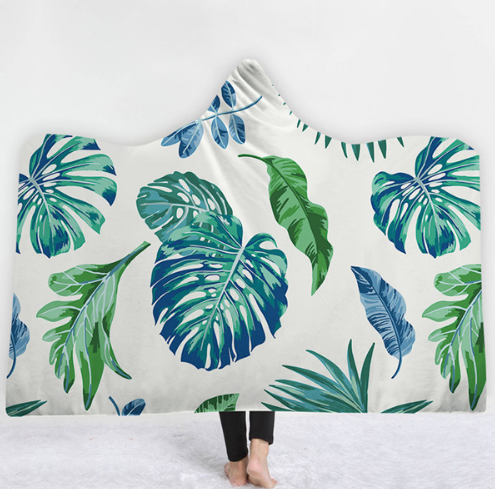 Hooded Thermal Fleece Blanket Coral Fleece Print Winter Warm Home Travel Portable Wearable Thick Hoodie Blanket For Adults Kids