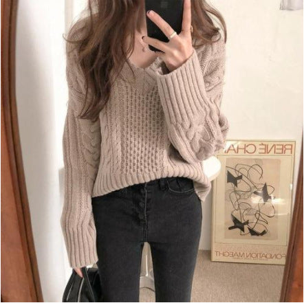 Woven stick v-neck lazy sweater