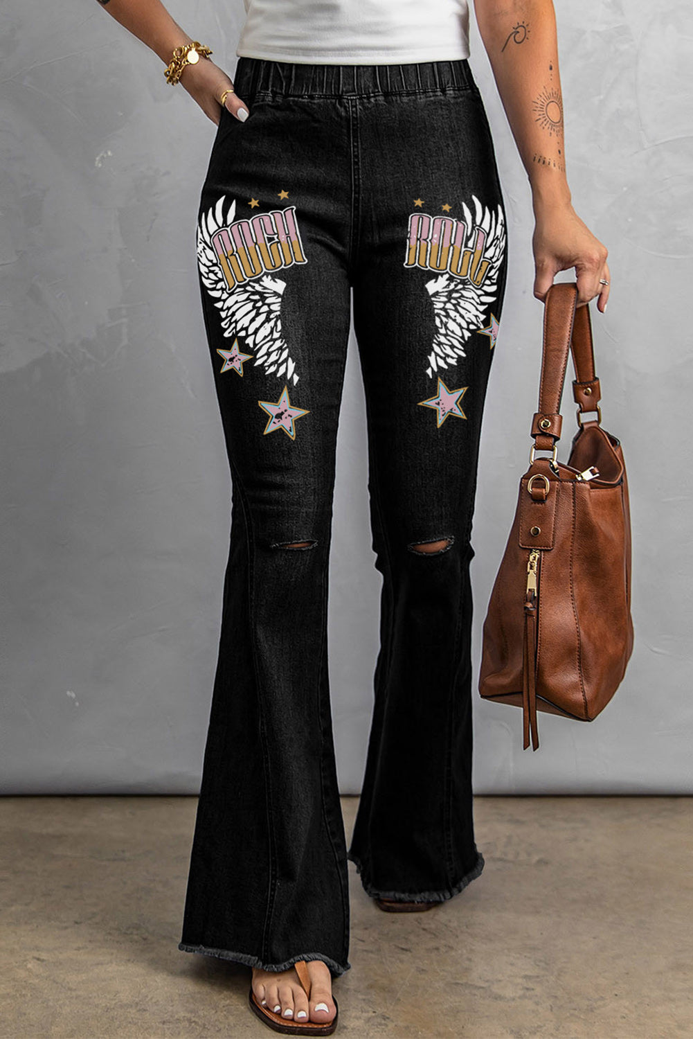 Multicolor Distressed Bell Bottom Denim Pants
