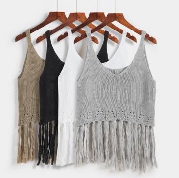 One Size Fringe Knit Cropped Top