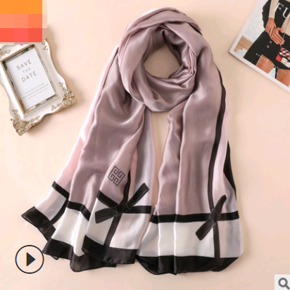 Spring, summer and autumn, new flowers, elegant and high-end artificial silk scarf, female decorative shawl, sunscreen beach towel