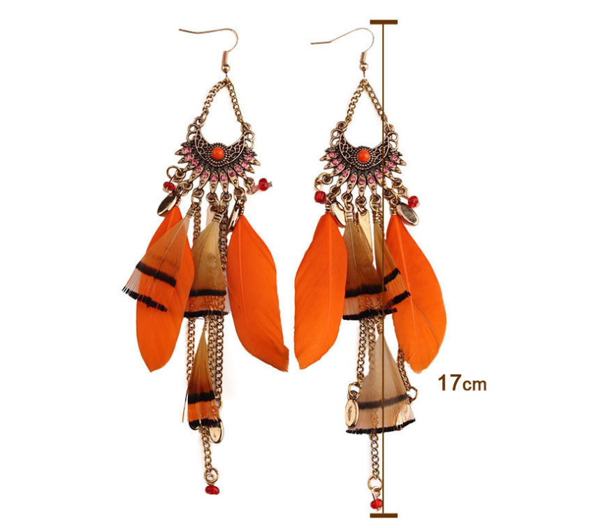 European and American big-name exaggerated earrings long feather pendant tassel earrings nightclub fashion