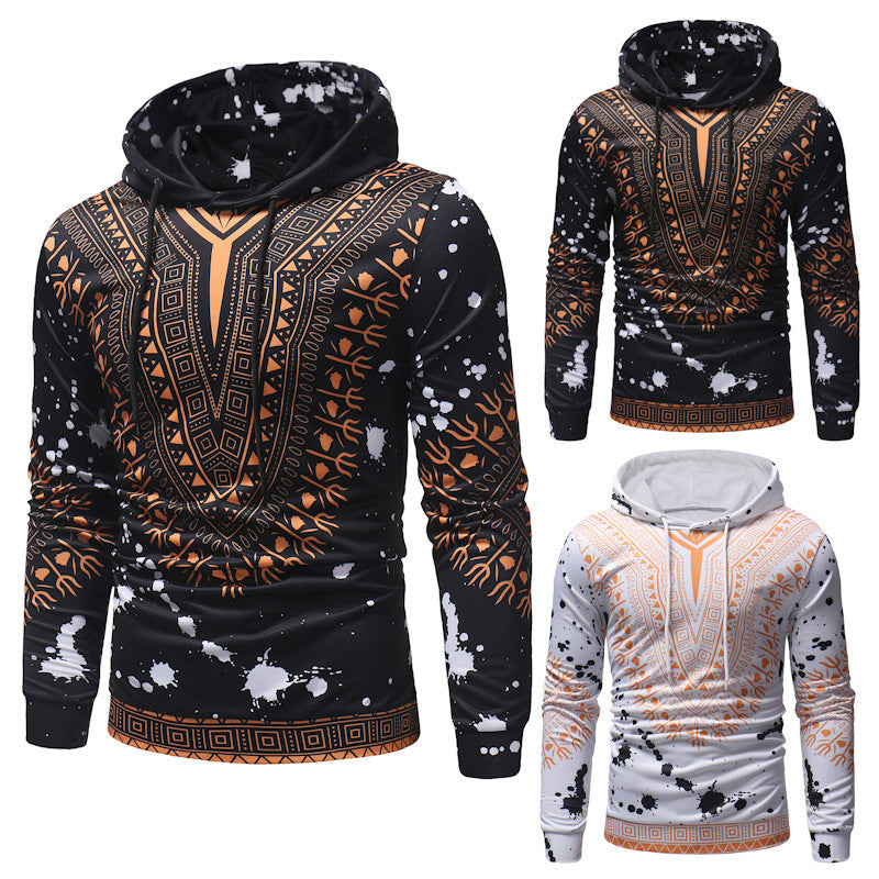 Ethnic printed casual hooded sweater