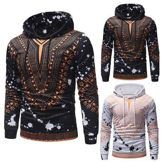 Ethnic printed casual hooded sweater