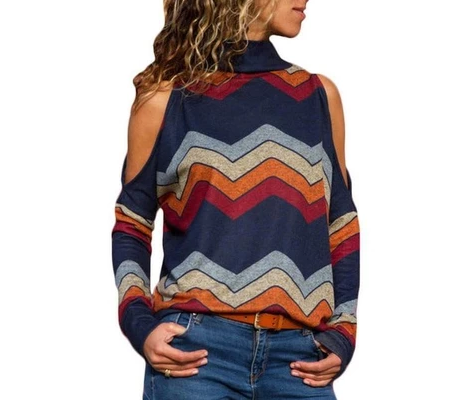 High collar leaking shoulder knit top