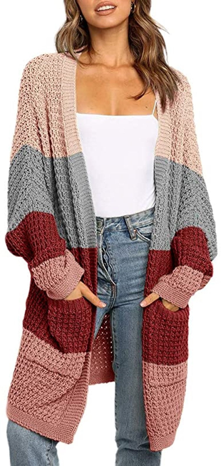 Women's solid color loose cardigan sweater
