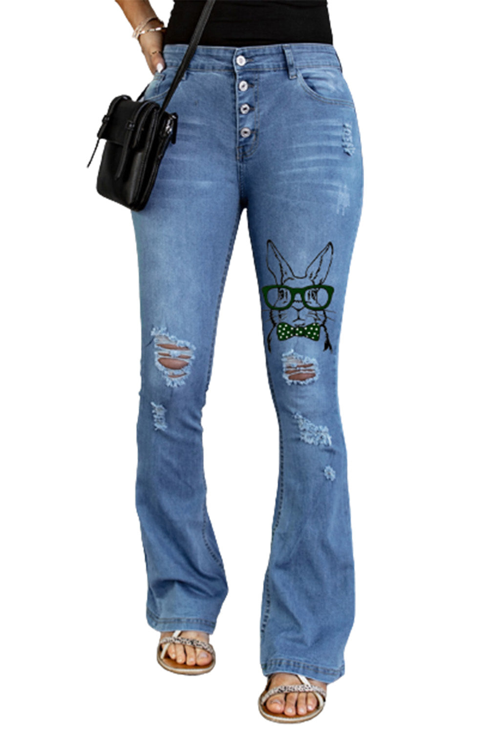 Dark Blue Mid Rise Button Front Flare Denim