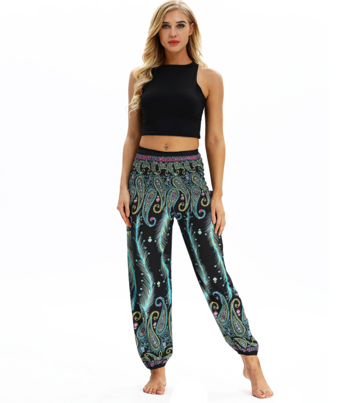 Digital Printed Lantern Pants Loosely Thin Elastic Waist Harem Pants