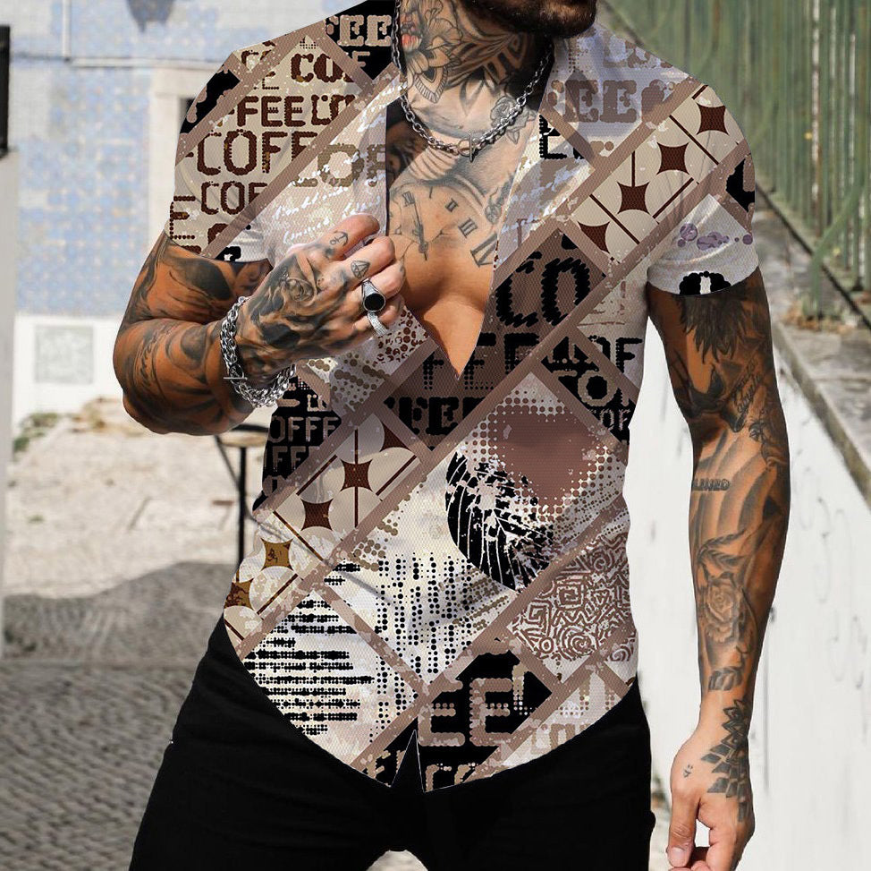 Men's 3D Digital Geometric Printed Short-sleeved Shirt