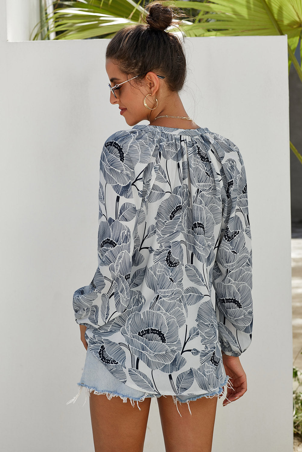 Multicolor Floral Print Peasant Blouse