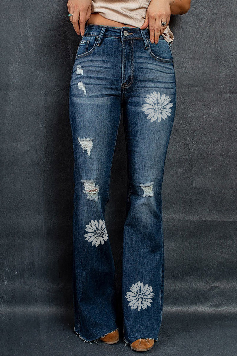 Dark Wash Mid Rise Flare Jeans