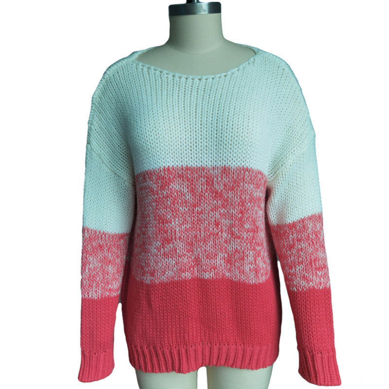Casual Loose Color-blocking Pullover Long-sleeved Sweater