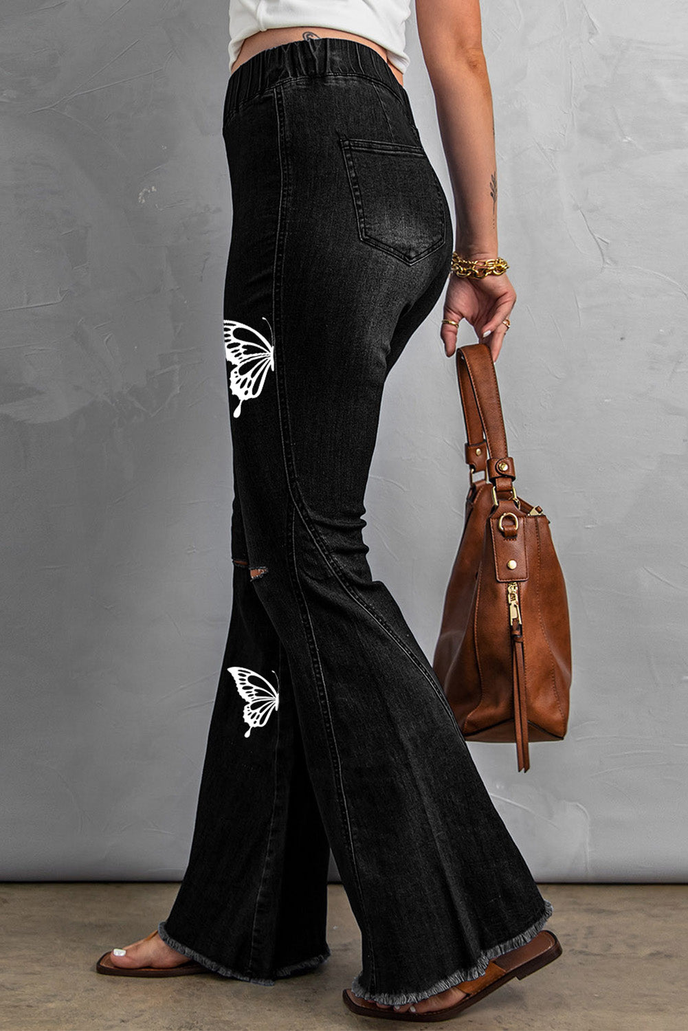 Multicolor Distressed Bell Bottom Denim Pants