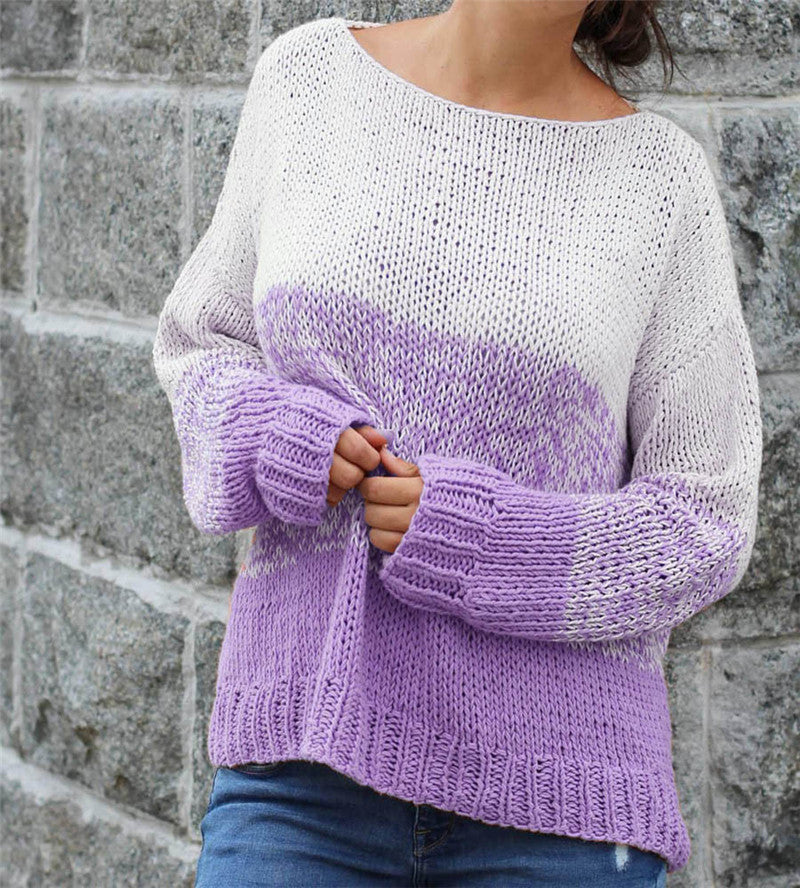 Casual Loose Color-blocking Pullover Long-sleeved Sweater