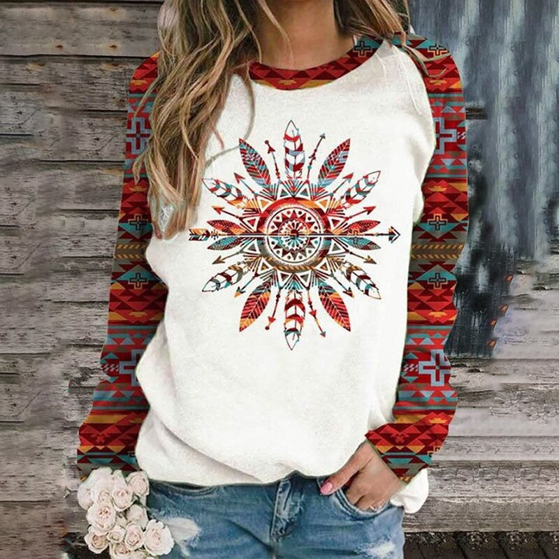 Floral Butterfly Round Neck Long Sleeve Sweatshirt Women T-shirt
