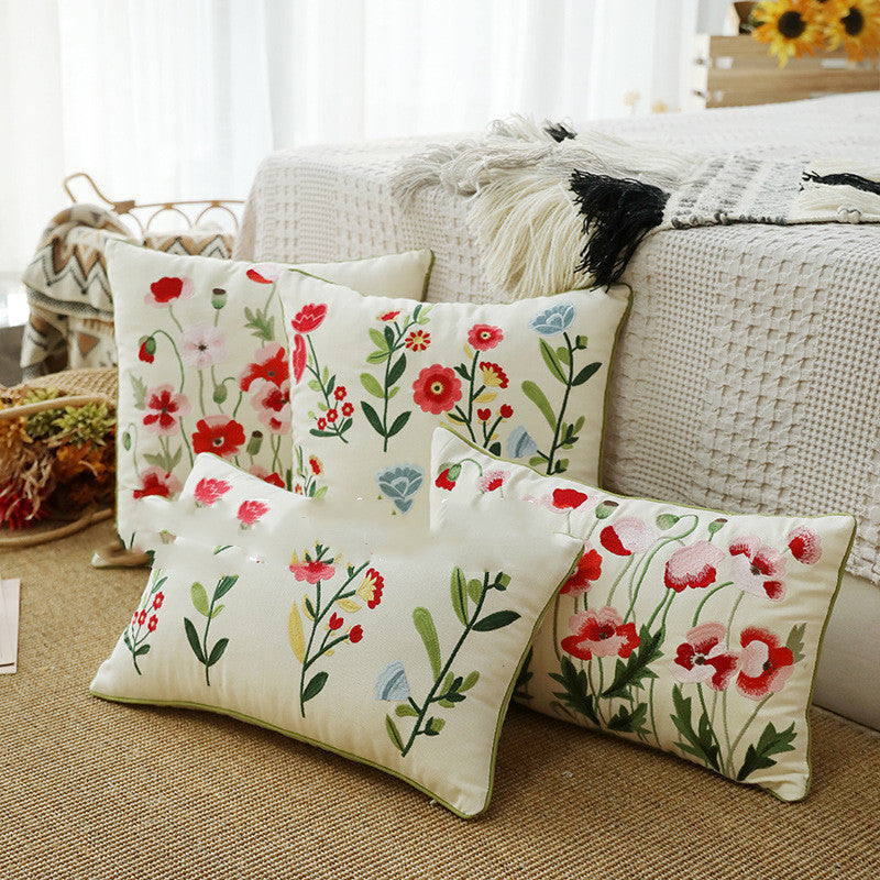 Home Embroidery Plants And Flowers Pillow