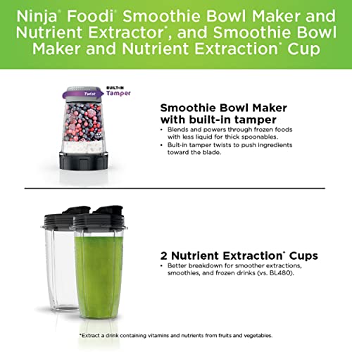 Ninja SS351 Foodi Power Blender & Processor System 1400 WP Smoothie Bowl Maker & Nutrient Extractor* 6 Functions for Bowls, Spreads, Dough & More, smartTORQUE, 72-oz.** Pitcher & To-Go Cups, Silver