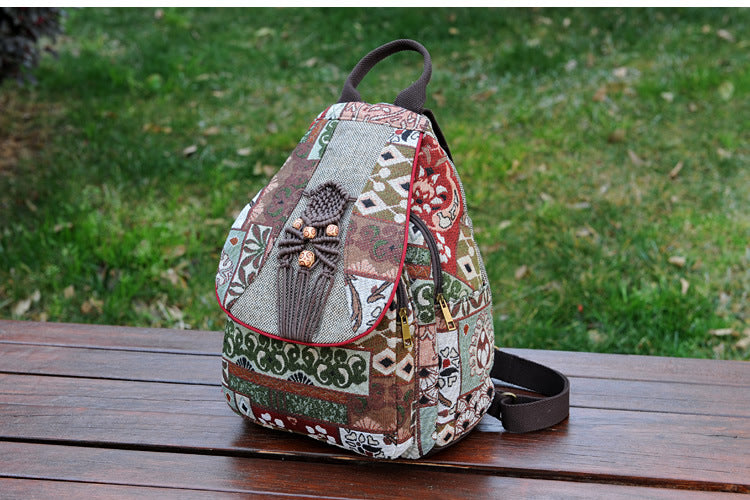 Ethnic style hand-woven backpack