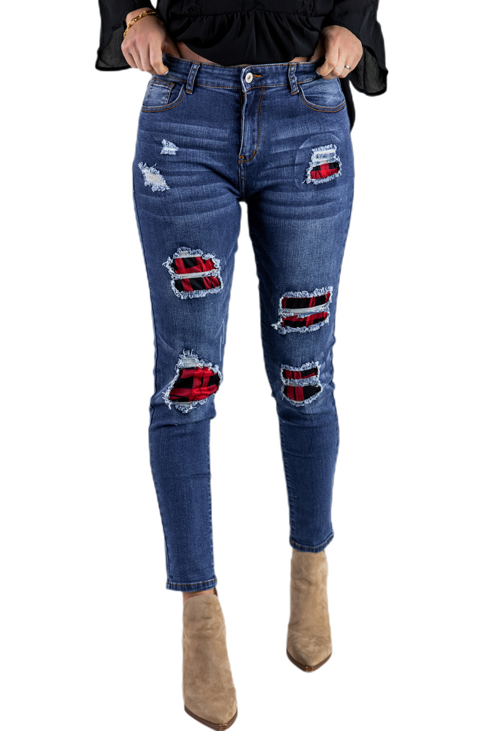 Floral Patch Destroyed Skinny Jeans