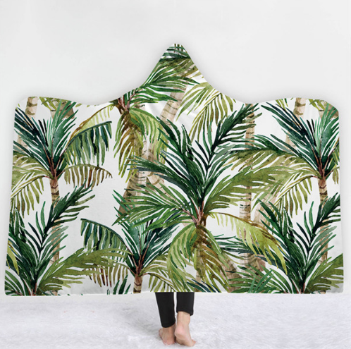 Hooded Thermal Fleece Blanket Coral Fleece Print Winter Warm Home Travel Portable Wearable Thick Hoodie Blanket For Adults Kids