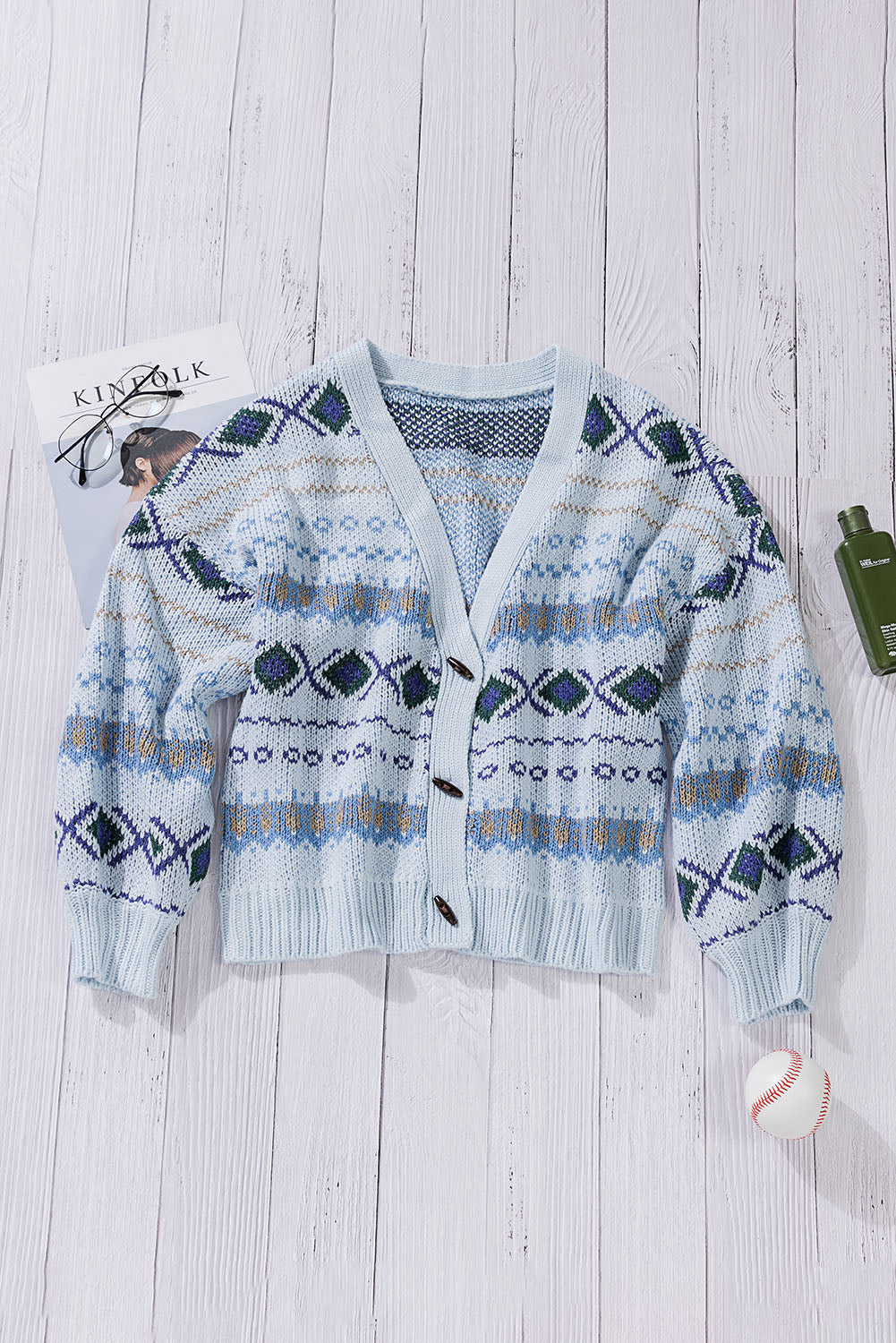 Multicolor Tribal Pattern V Neck Button Front Cardigan