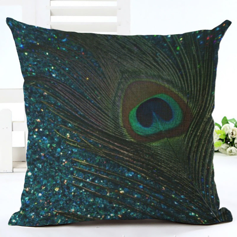 Peacock Printed Cotton, Linen And Linen Pillowcase