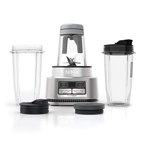 Ninja SS351 Foodi Power Blender & Processor System 1400 WP Smoothie Bowl Maker & Nutrient Extractor* 6 Functions for Bowls, Spreads, Dough & More, smartTORQUE, 72-oz.** Pitcher & To-Go Cups, Silver