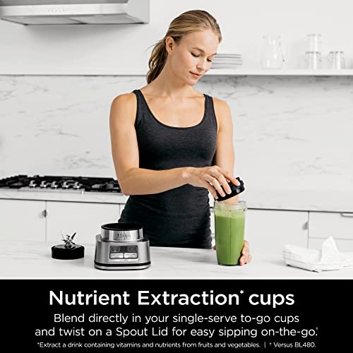 Ninja SS351 Foodi Power Blender & Processor System 1400 WP Smoothie Bowl Maker & Nutrient Extractor* 6 Functions for Bowls, Spreads, Dough & More, smartTORQUE, 72-oz.** Pitcher & To-Go Cups, Silver