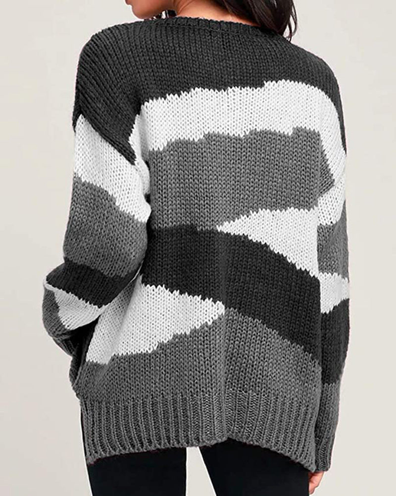 Women's loose knit sweater with irregular stripes