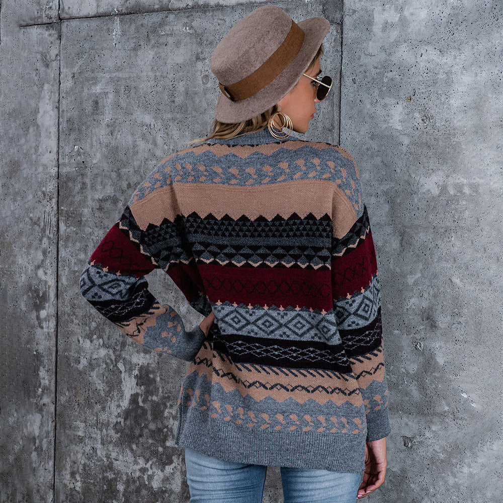 Rhombus pullover lazy style loose sweater