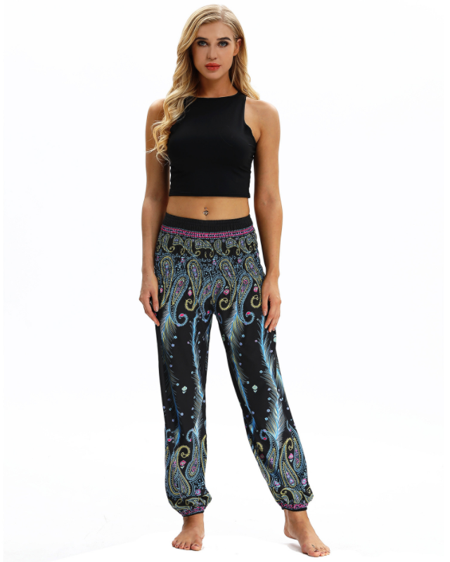 Digital Printed Lantern Pants Loosely Thin Elastic Waist Harem Pants