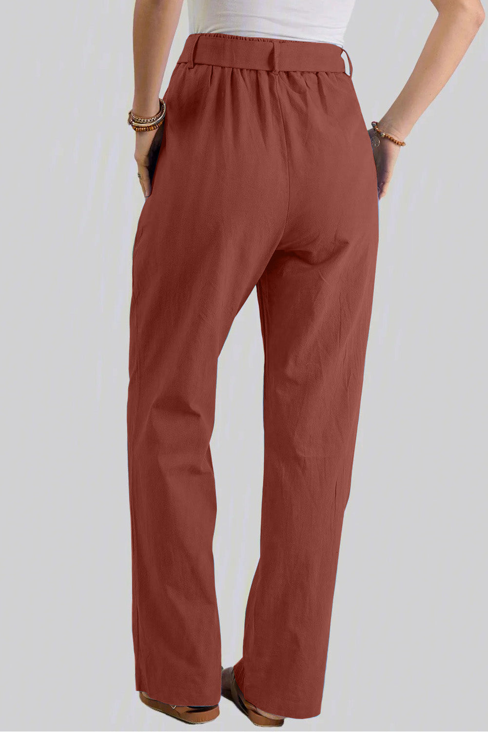 Elastic Waist Drawstring Wide Leg Pants