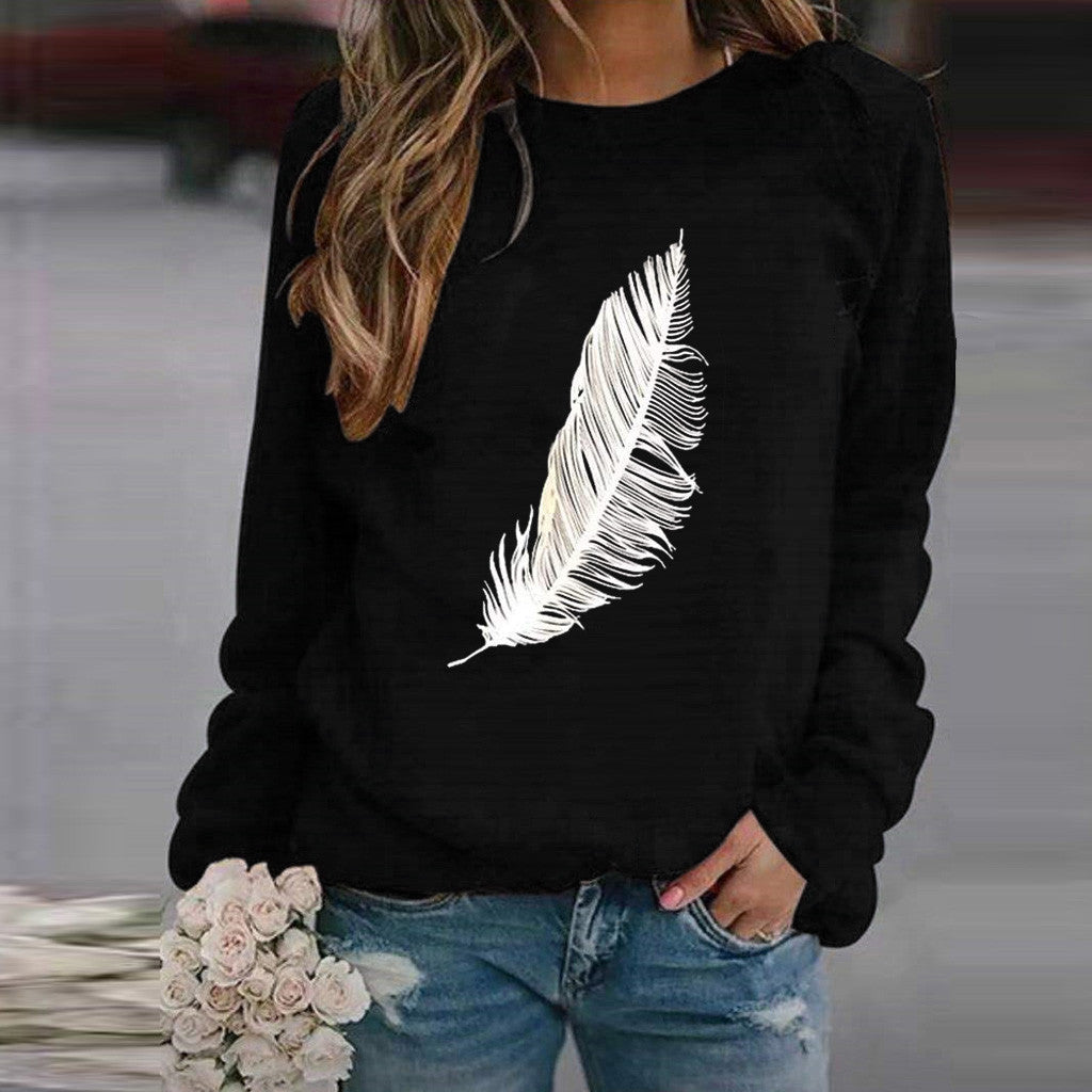 Ladies feather print sweatshirt