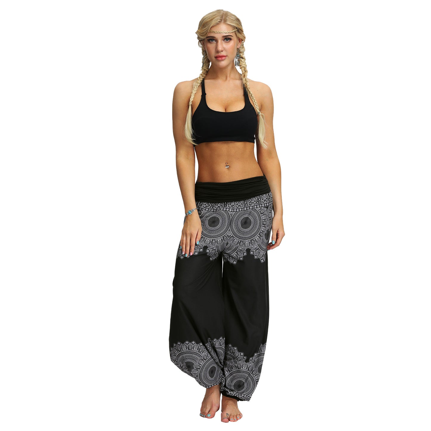 Printed feather yoga pants