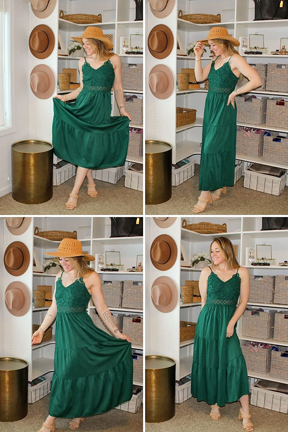 Women'S Beach Crochet Lace Maxi Dress Solid Color Summer Vacation Spaghetti Strap Long Dress 2023