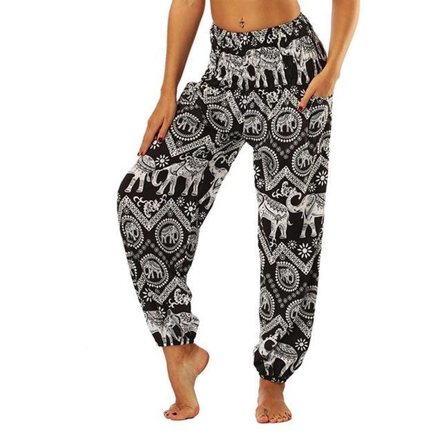 Digital Printed Lantern Pants Loosely Thin Elastic Waist Harem Pants