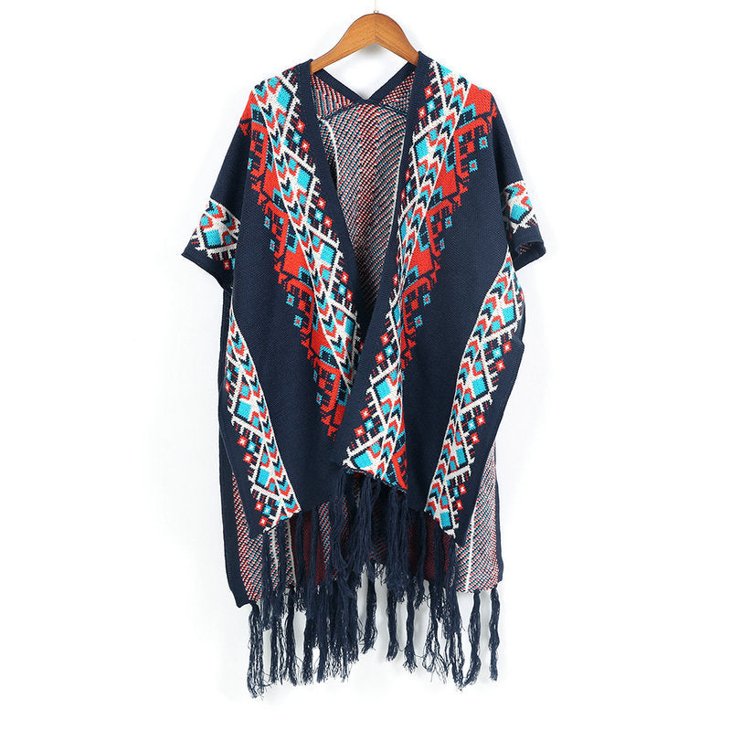 Ethnic Style Mixed Color Jacquard Shawl Dual-Use