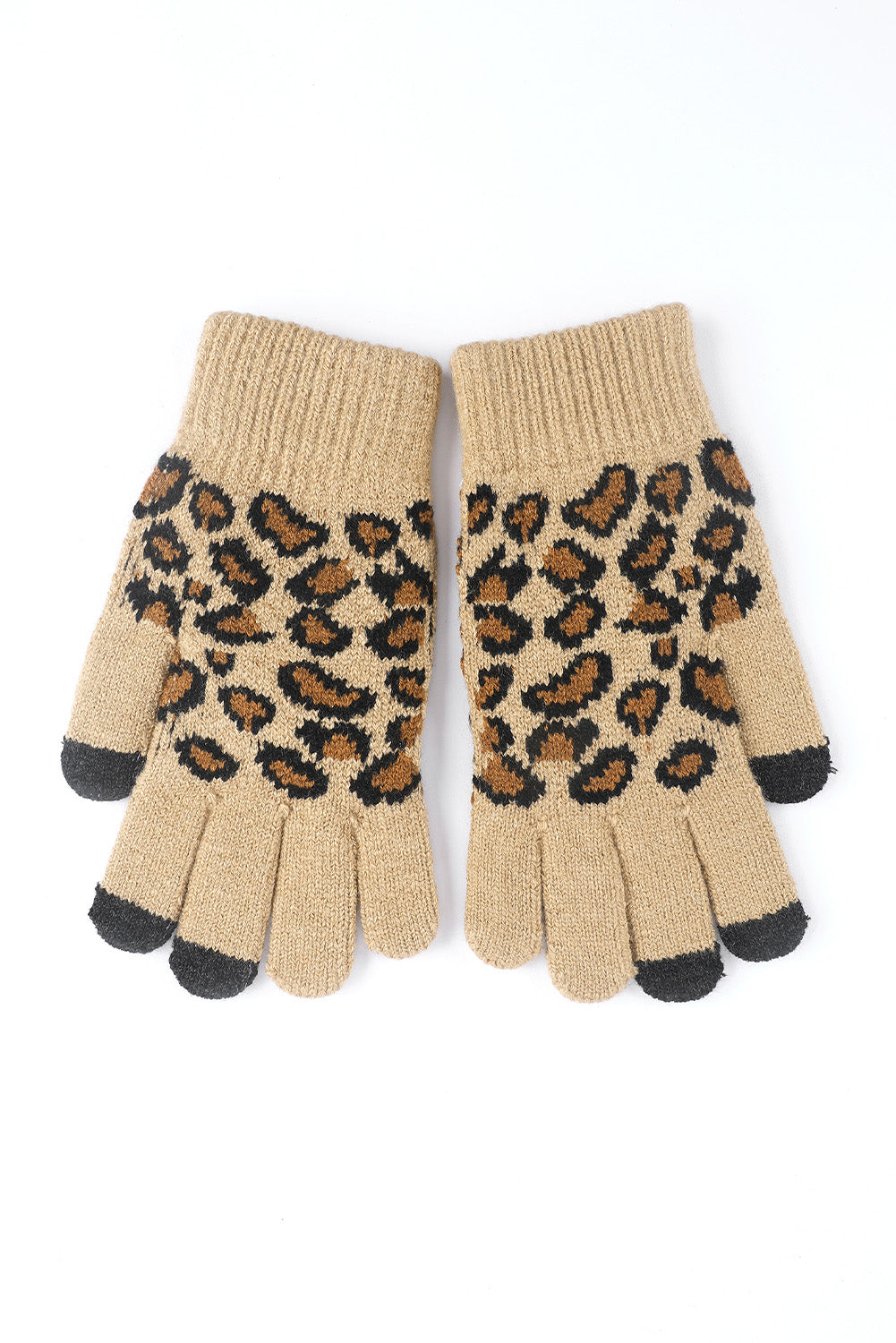 Leopard Pattern Knit  Touch Screen Gloves