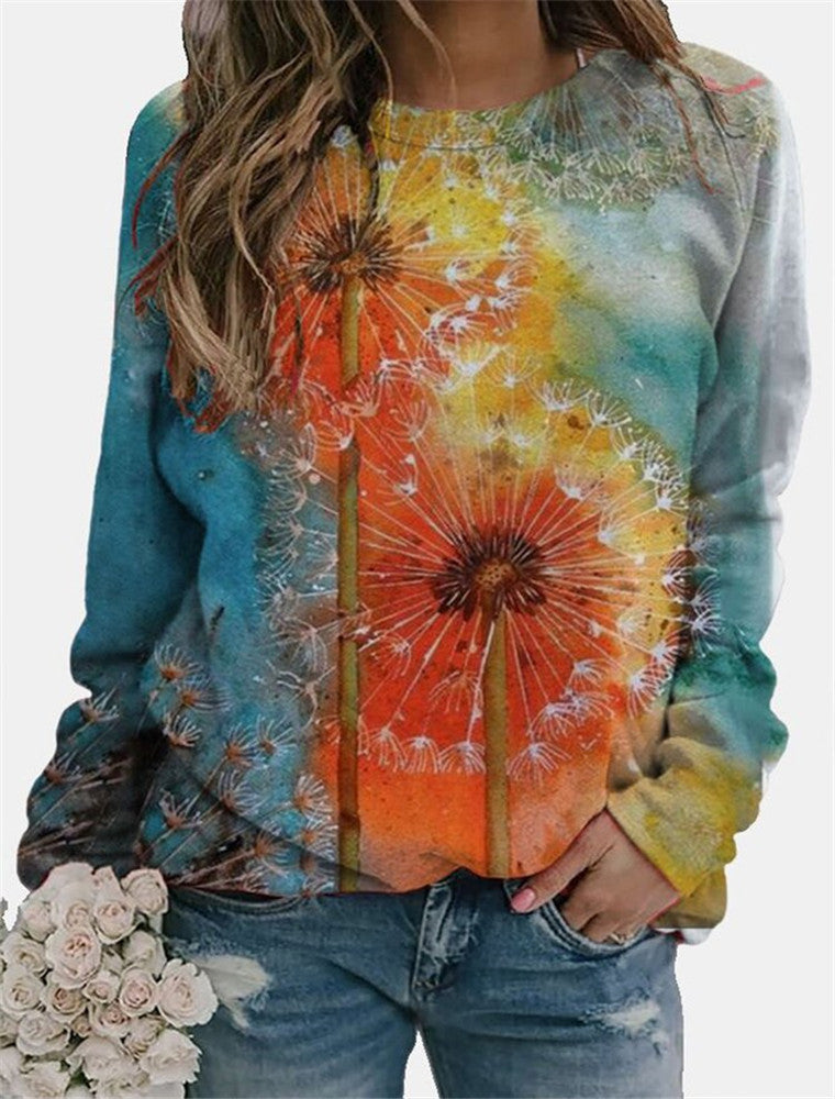Long Sleeve Printed Mid-Length Women's Top