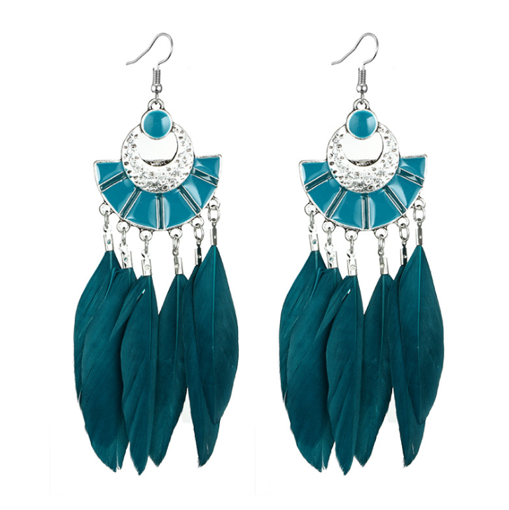 Europe and the United States foreign trade new exaggerated animal feather fan-shaped color long earrings earrings earrings jewelry