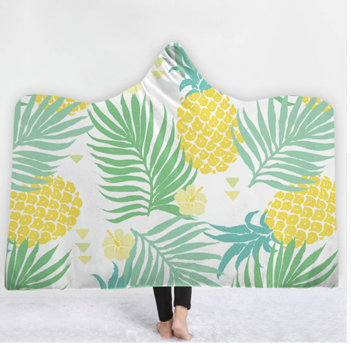 Hooded Thermal Fleece Blanket Coral Fleece Print Winter Warm Home Travel Portable Wearable Thick Hoodie Blanket For Adults Kids